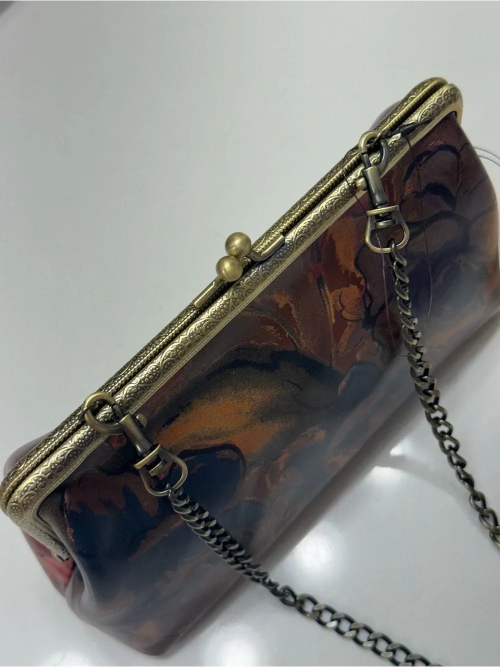 Patricia Nash Floral Leather Kiss-Lock Crossbody in Brown, Red, Navy 🥀NWT🥀